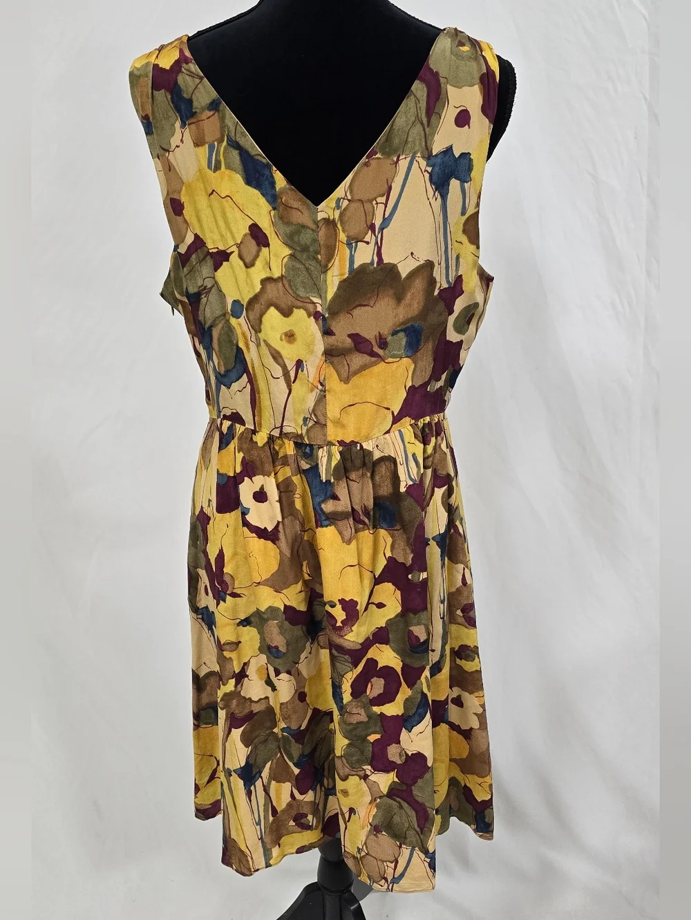 Banana Republic women 12 yellow silk floral dress boho earthy artsy resortwear - Picture 8 of 9